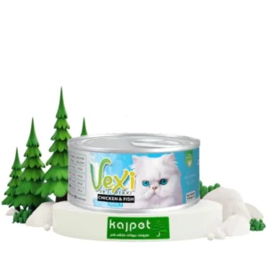 غذای کنسرو گربه بالغ وکسی طعم مرغ و ماهی 110 گرم