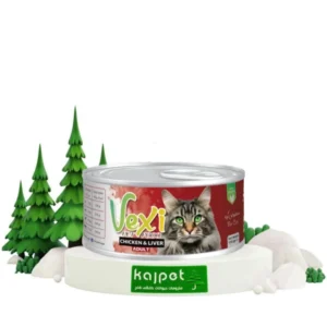 غذای کنسرو گربه بالغ وکسی طعم مرغ و جگر 110 گرم
